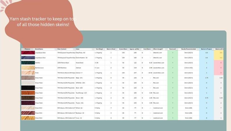 Uptimate yarn tracker to keep yarn stash organized and free of errors
