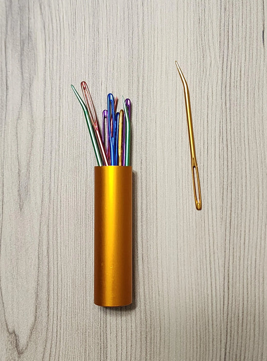 Container of 10 count Angled Metal Tapestry Needles for Crochet and Knit Projects