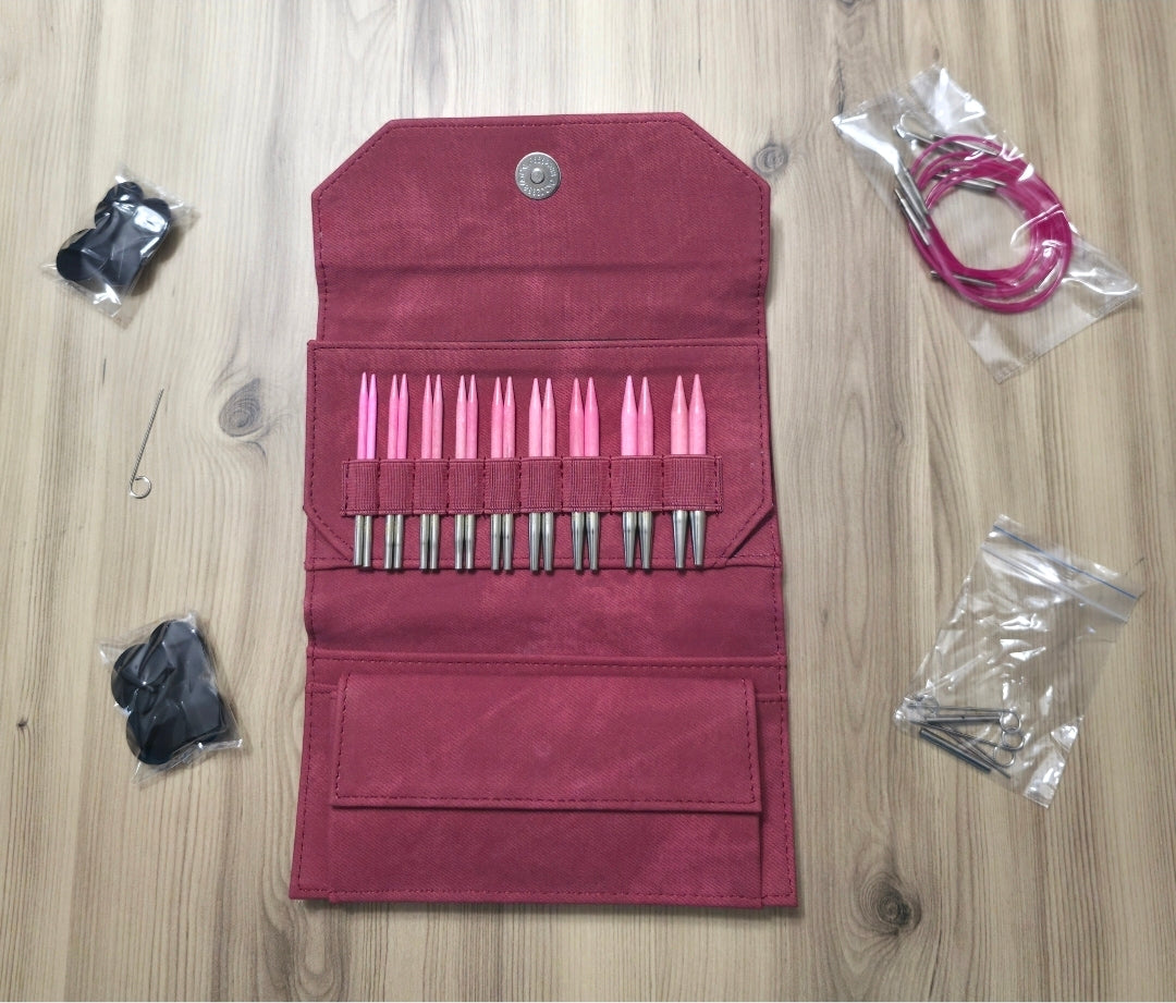 Lykke Blush 3.5" Interchangeable Circular Needle Set, Crimson Denim Case